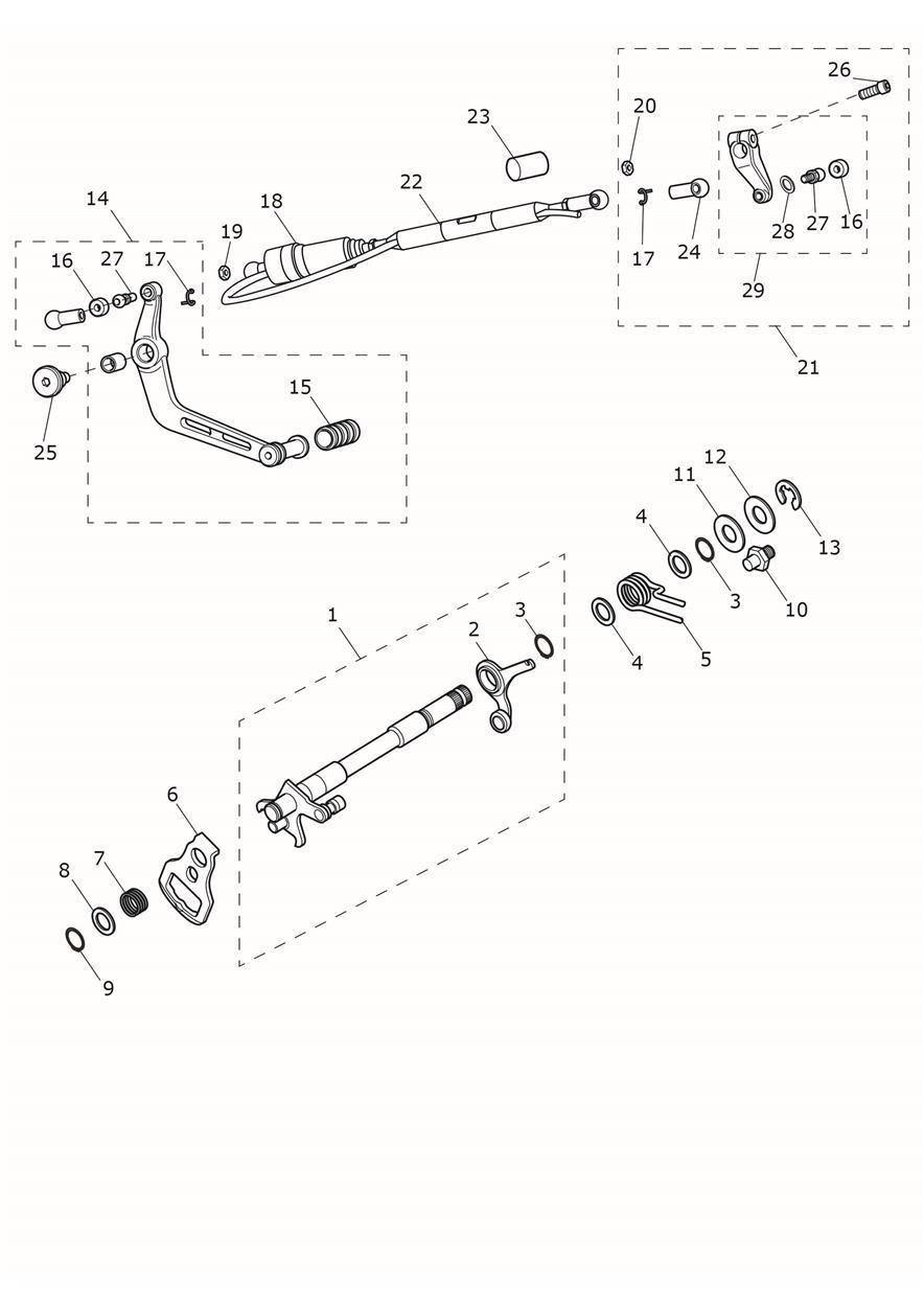 Gearchange Mechanism exploded diagram
