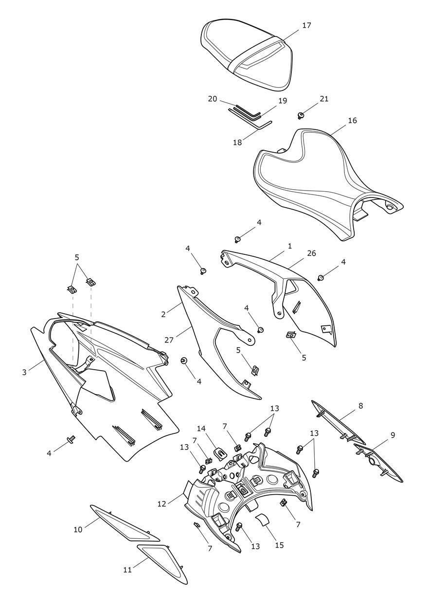 Rear Bodywork & Seat exploded diagram