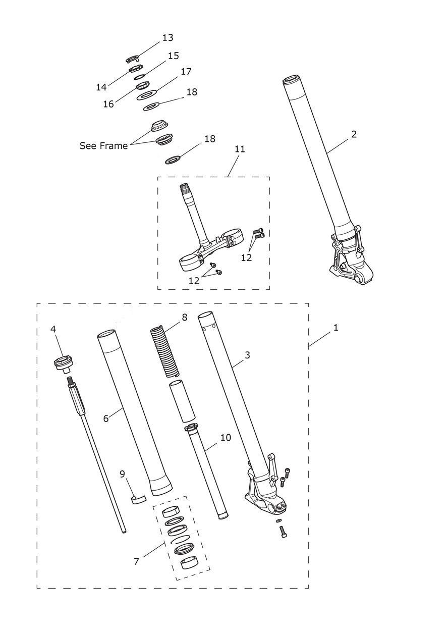 Front Forks & Lower Yoke Assy exploded diagram