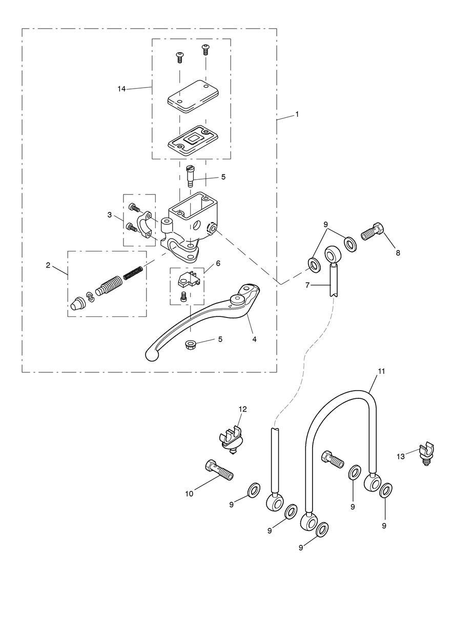 Front Brake Master Cylinder & Hoses exploded diagram