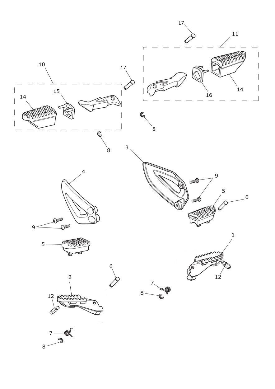 Footrests & Mountings exploded diagram