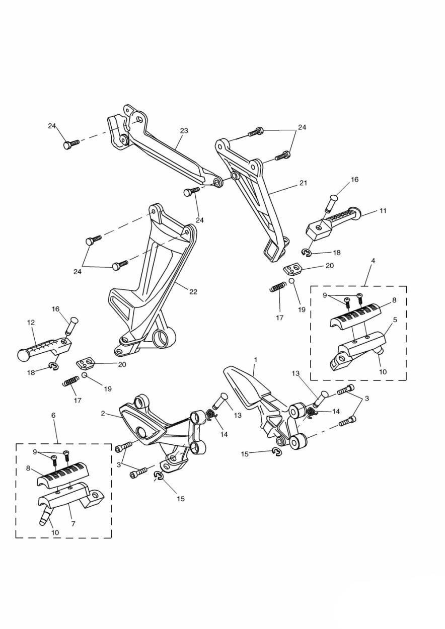Footrests & Mountings exploded diagram