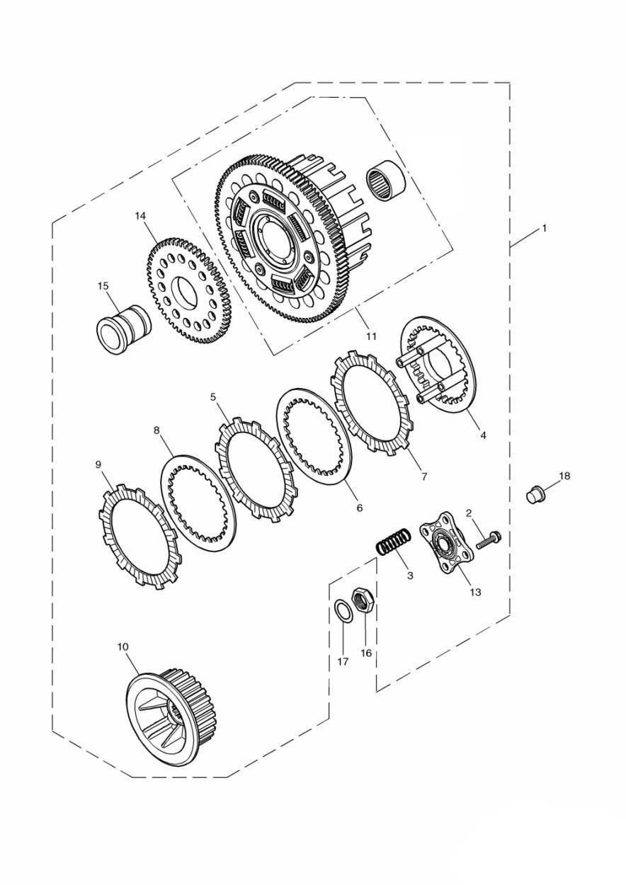 Clutch Bonneville & Bonneville T100 exploded diagram