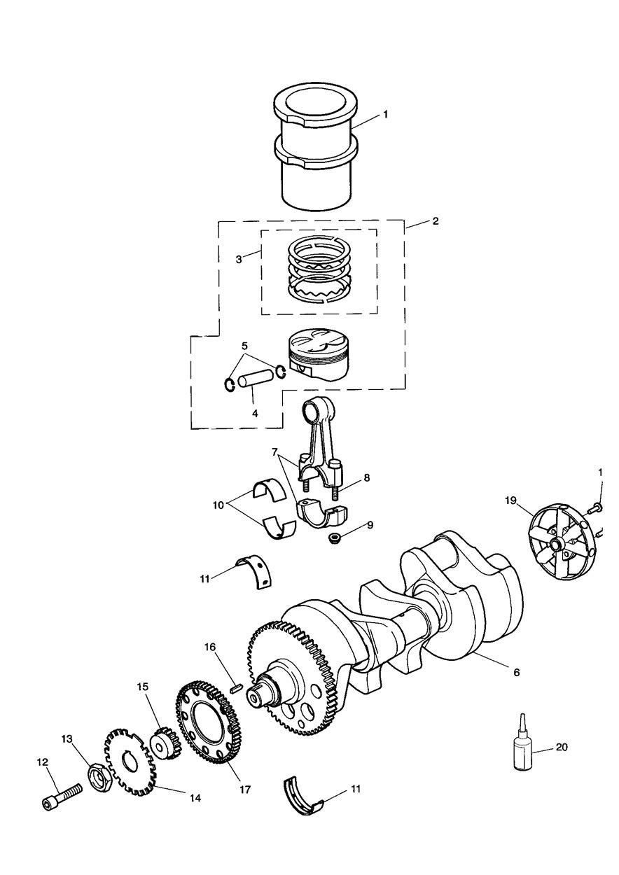 Crankshaft/Conn Rod/Pistons and Liners exploded diagram