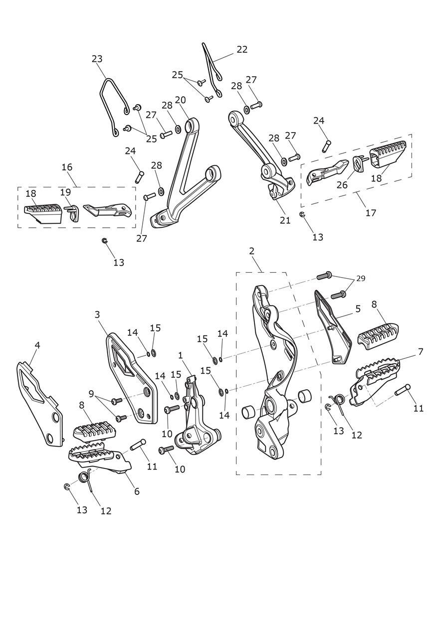 Footrests & Mountings exploded diagram