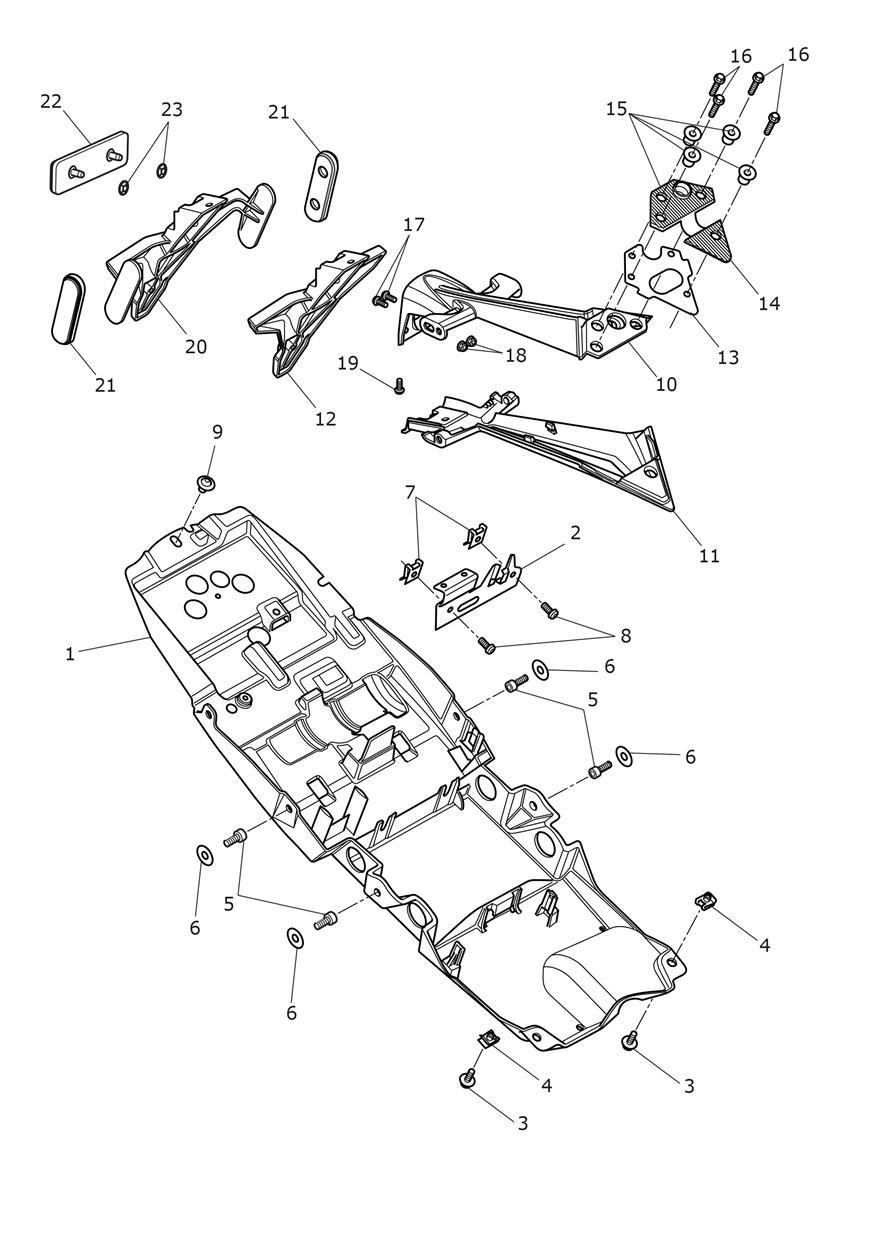 Rear Mudguard & Number Plate Bracket exploded diagram