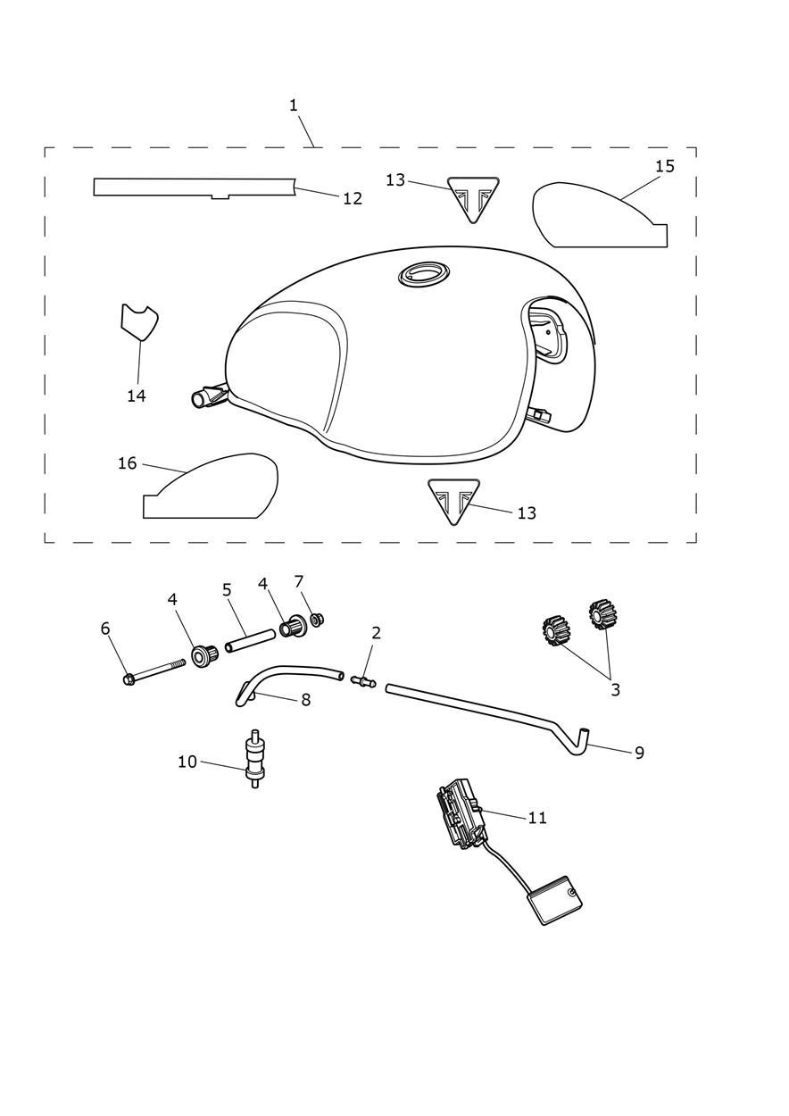 Fuel Tank - Chrome/Red Hopper exploded diagram