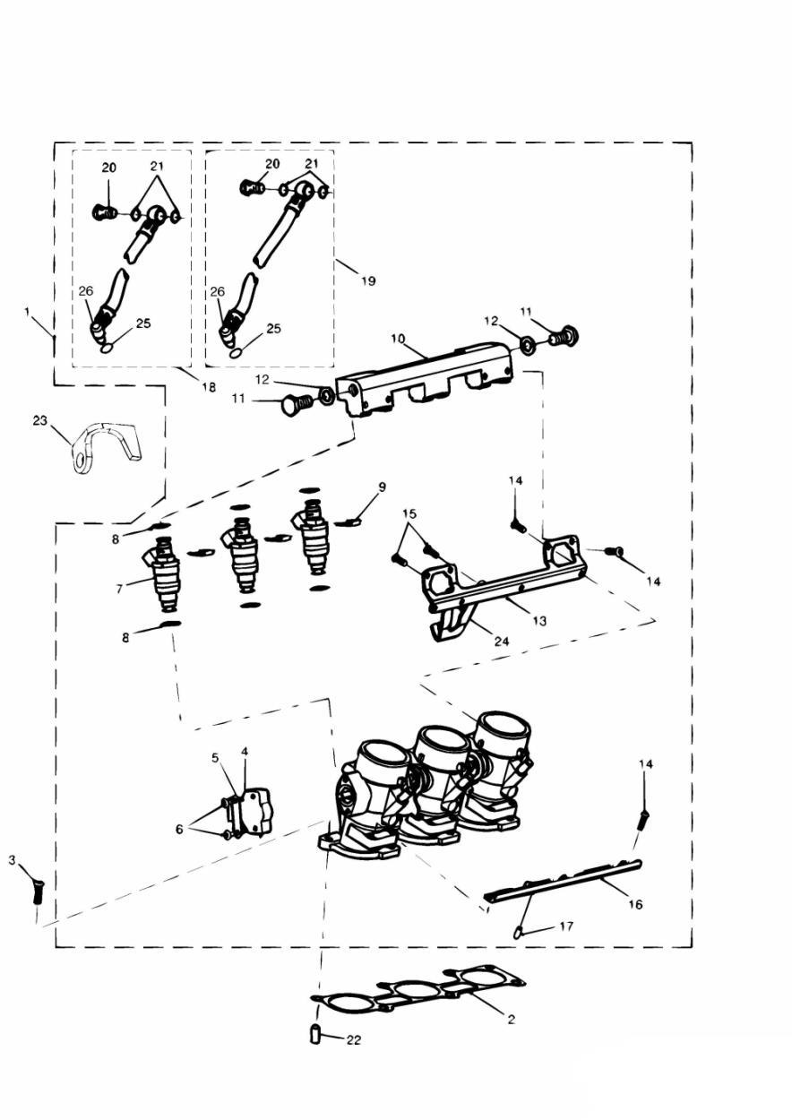 Throttles/Injectors and Fuel Rail exploded diagram