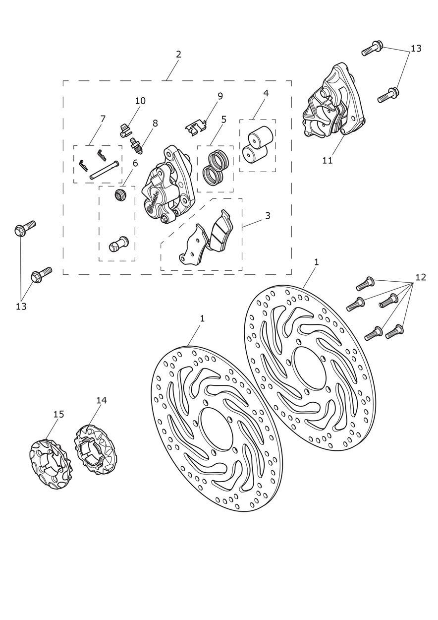 Front Brake Caliper & Disc exploded diagram
