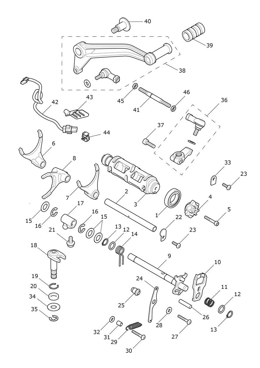 Gear Selectors & Pedal exploded diagram