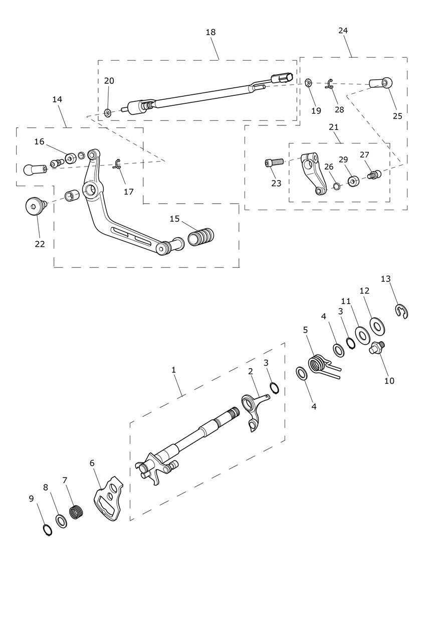 Gearchange Mechanism exploded diagram