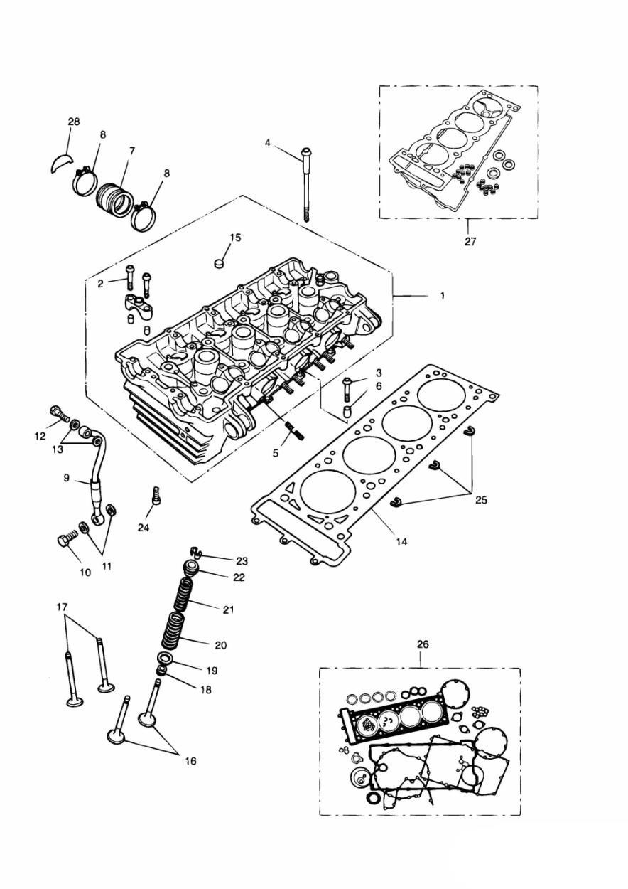 Cylinder Head and Valves 4 Cylinder Grey exploded diagram