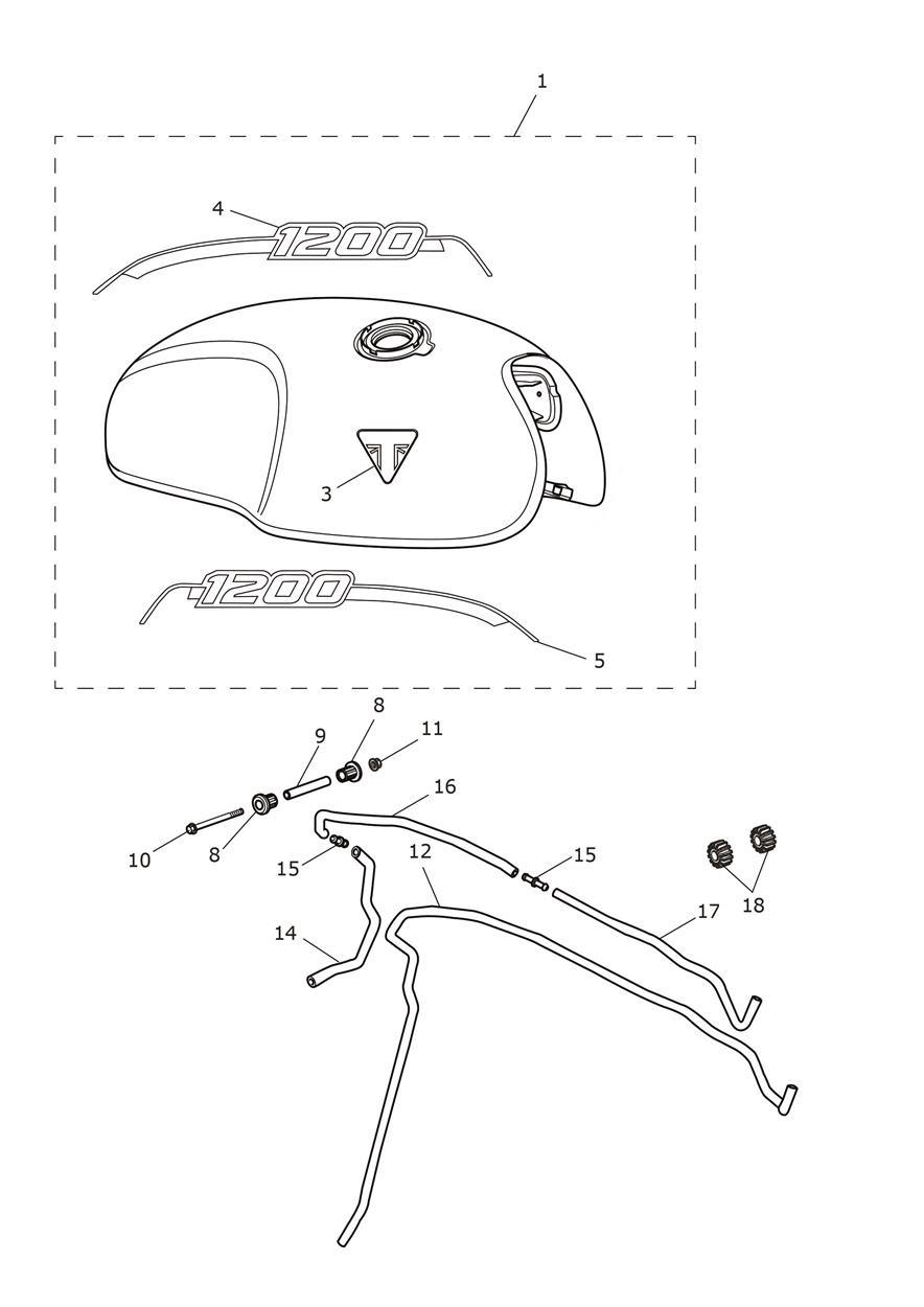 Fuel Tank - Carnival Red & Crystal White Tanks exploded diagram
