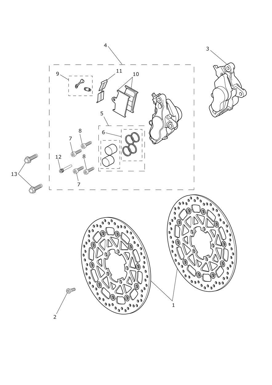 Front Brake Caliper & Discs exploded diagram
