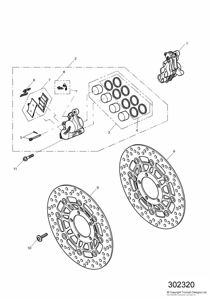 Front Brake Caliper and Disc exploded diagram
