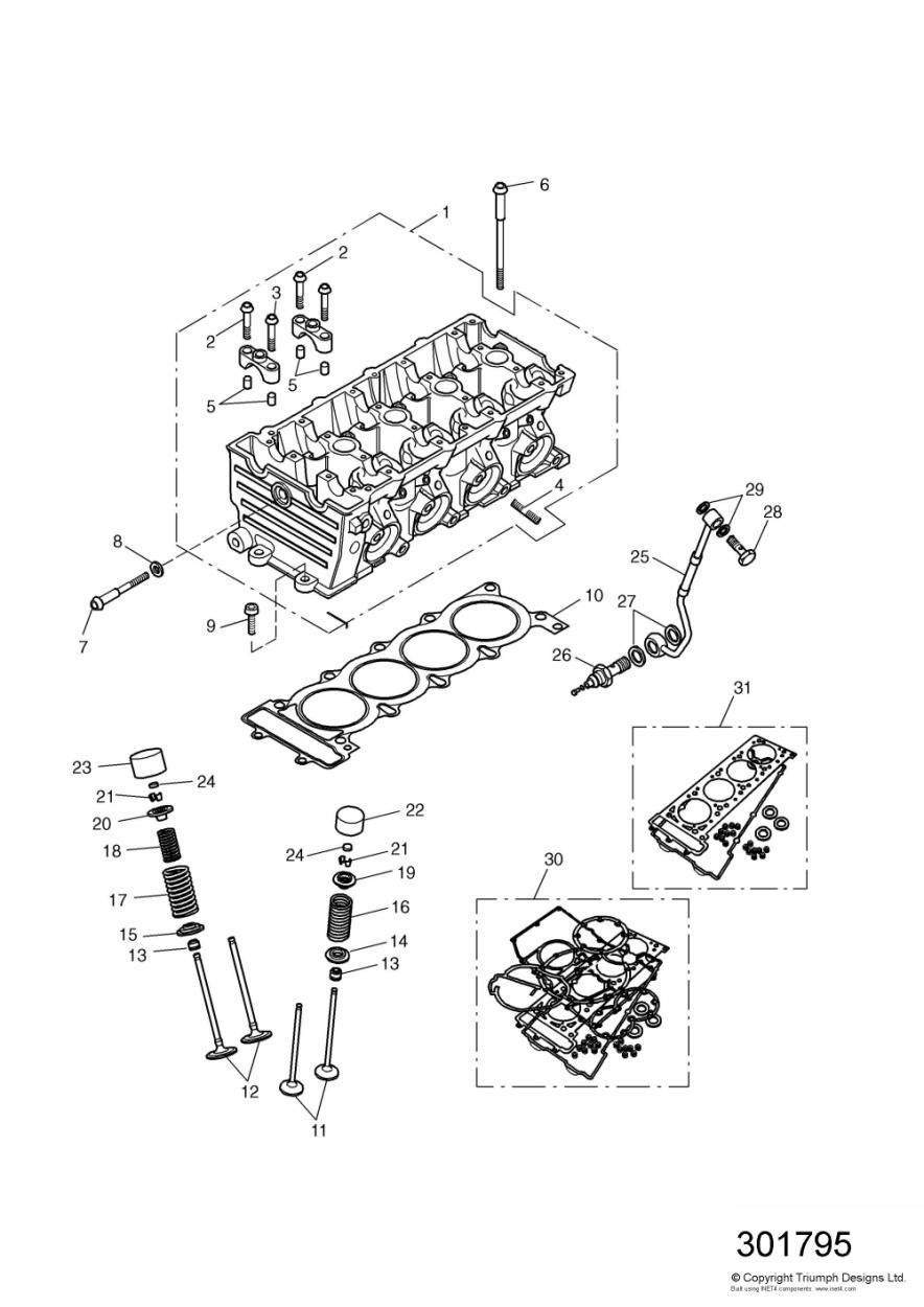 Cylinder Head and Valves exploded diagram