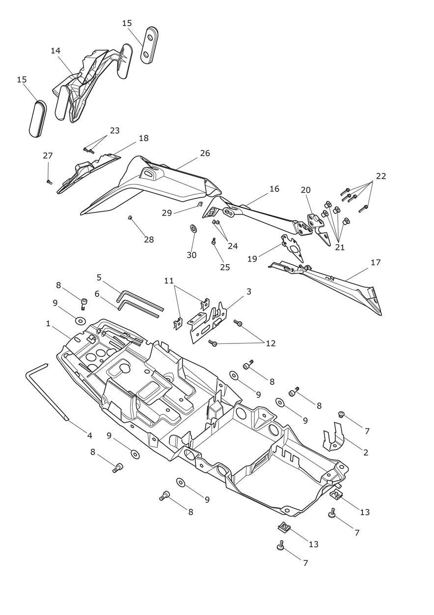 Rear Mudguard & No Plate Brkt exploded diagram
