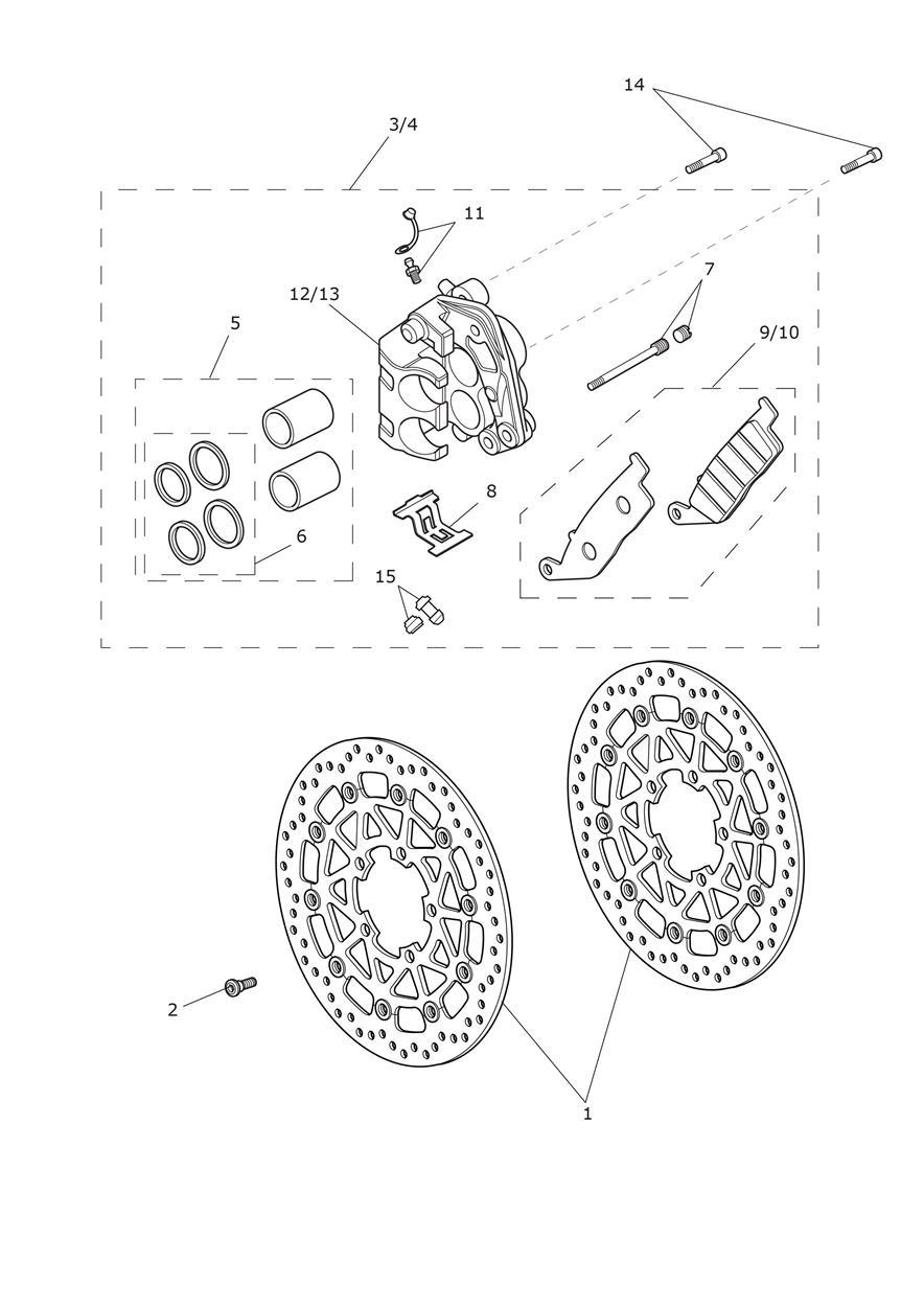 Front Brake Caliper & Discs exploded diagram