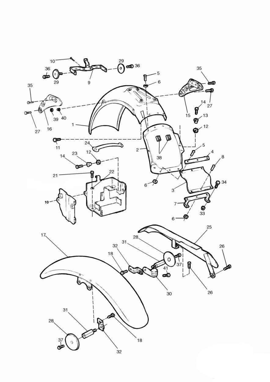 Mudguards/Chainguard/Battery Box exploded diagram
