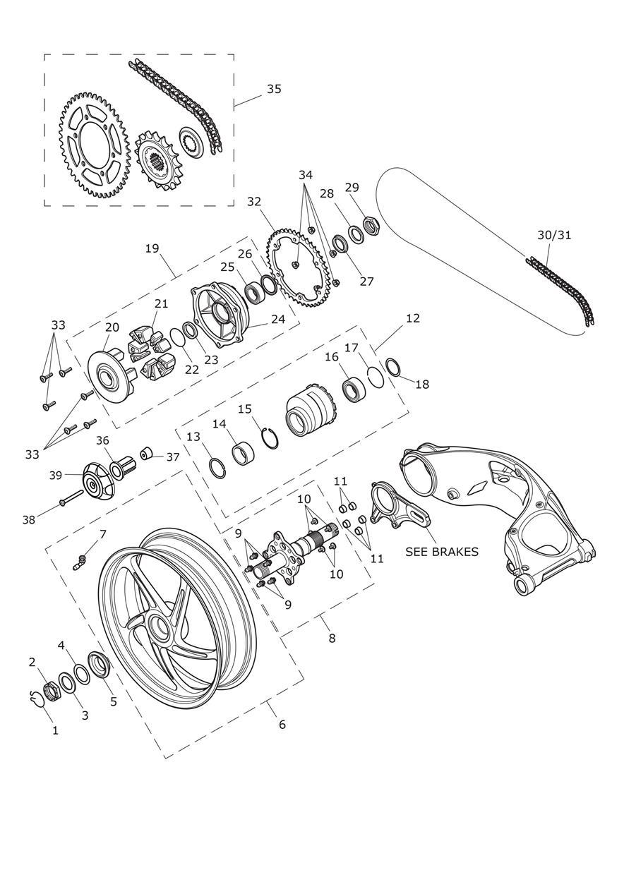 Rear Wheel & Final Drive exploded diagram