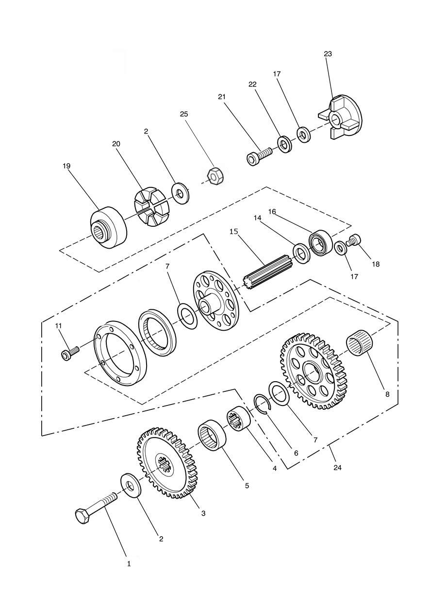 Alternator/ Starter Drive Gears exploded diagram