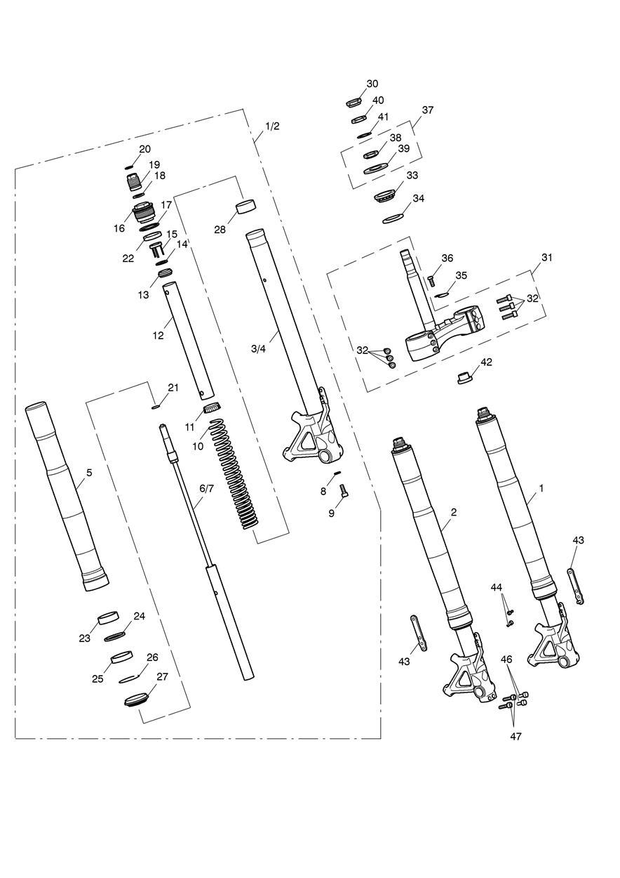 Front Forks and Yokes exploded diagram