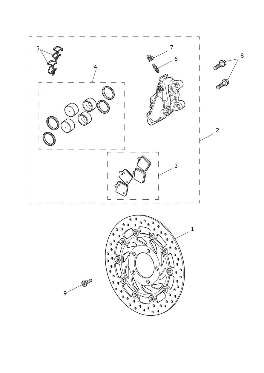Front Brake Caliper & Disc All Expt BR & IN, BR & IN Only exploded diagram