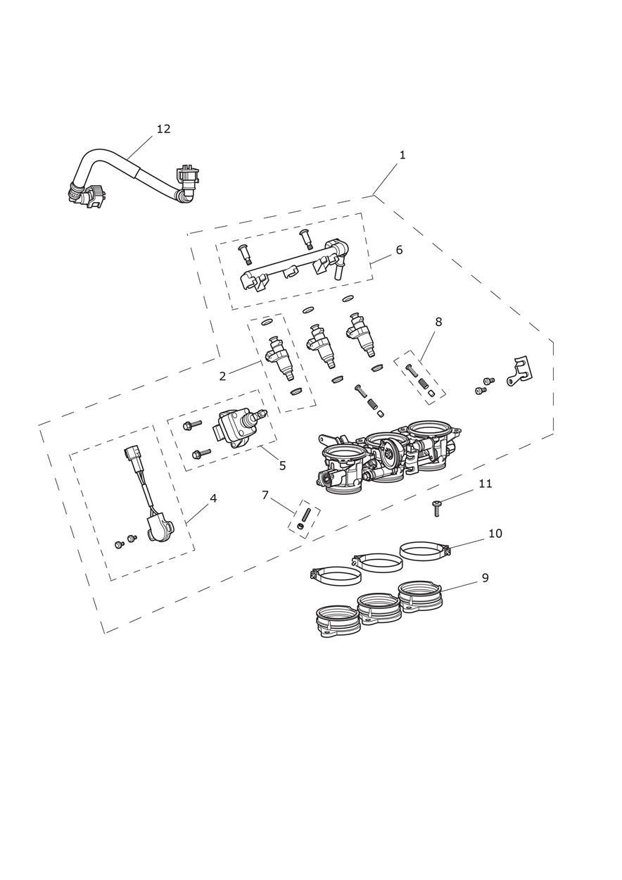 Throttles, Injectors and Fuel Rail exploded diagram