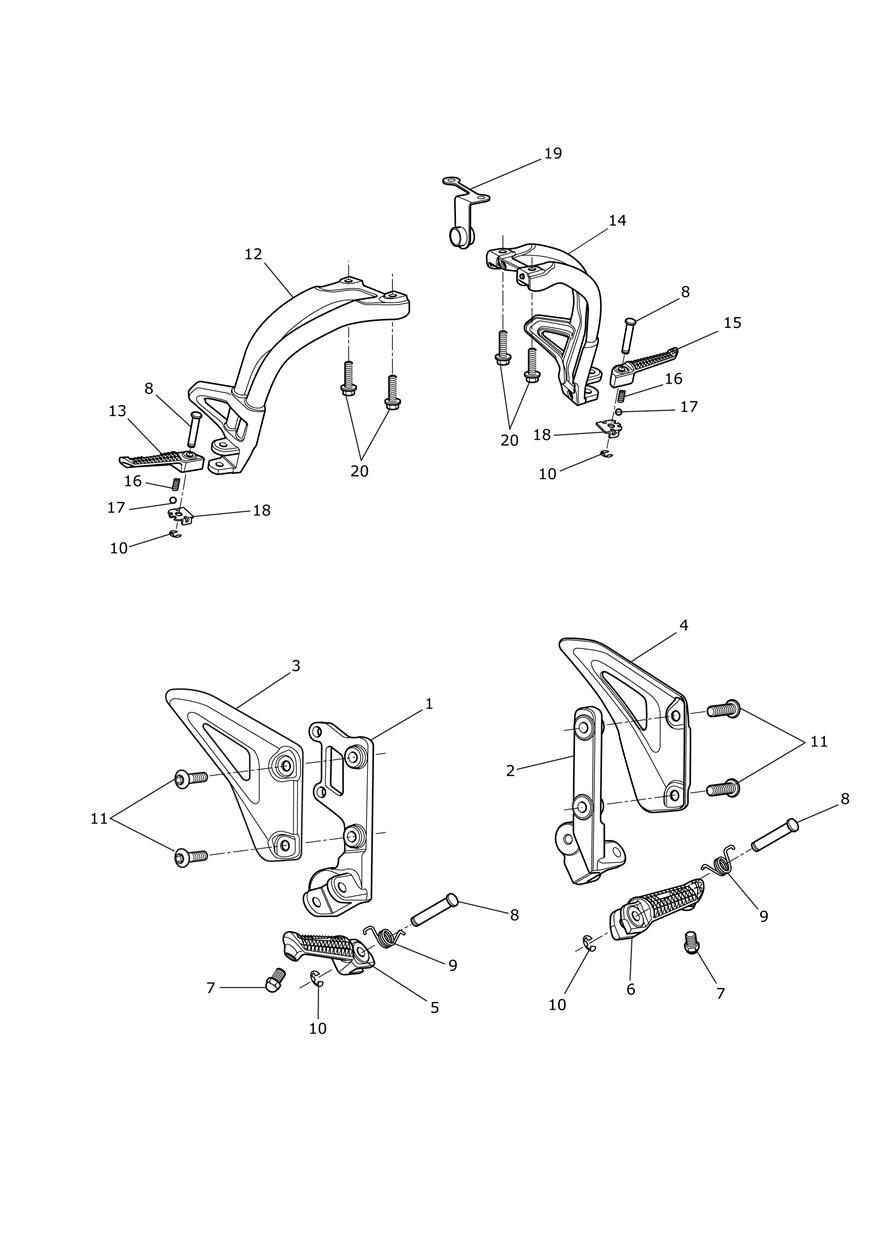 Footrests & Mountings exploded diagram