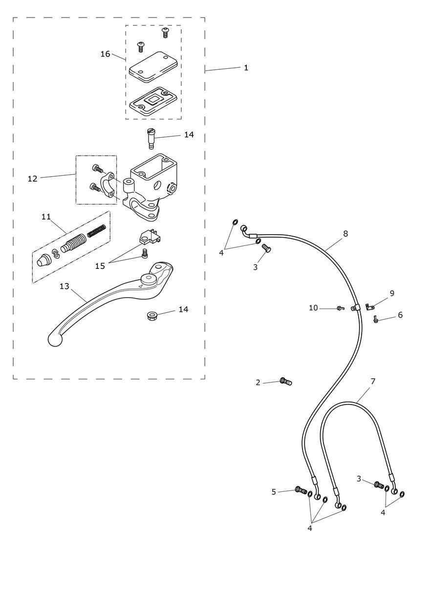 Front Brake Master Cylinder & Hoses exploded diagram