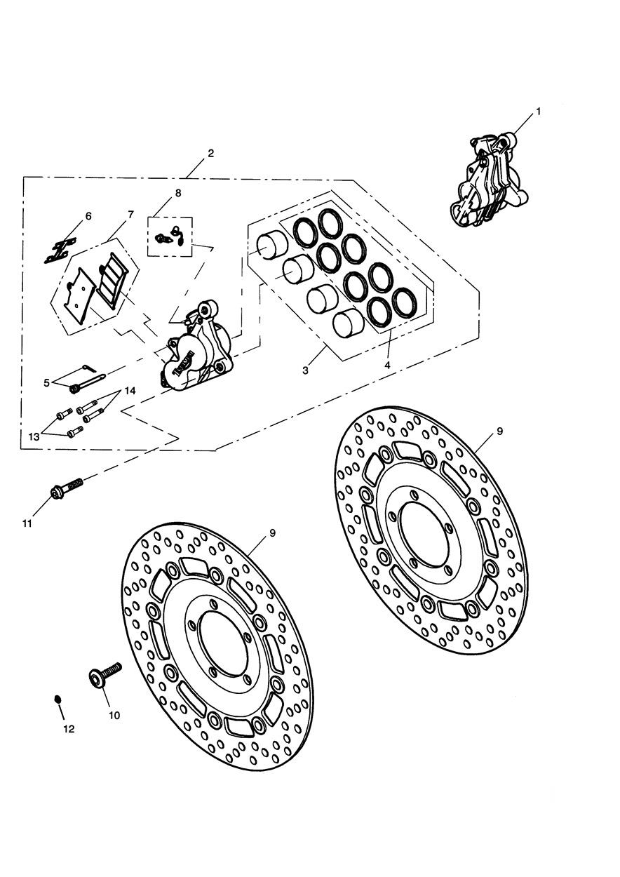 Front Brake Caliper & Discs exploded diagram