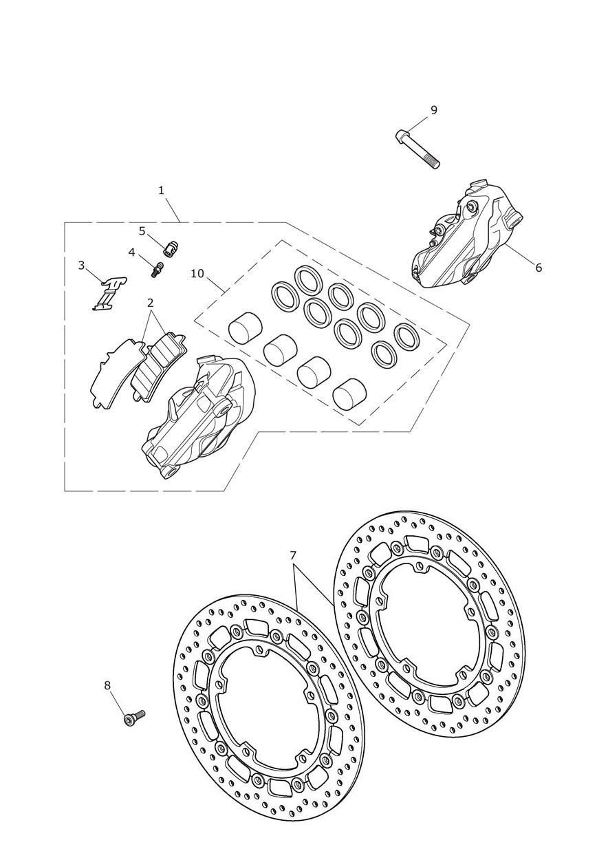 Front Brake Caliper & Discs exploded diagram