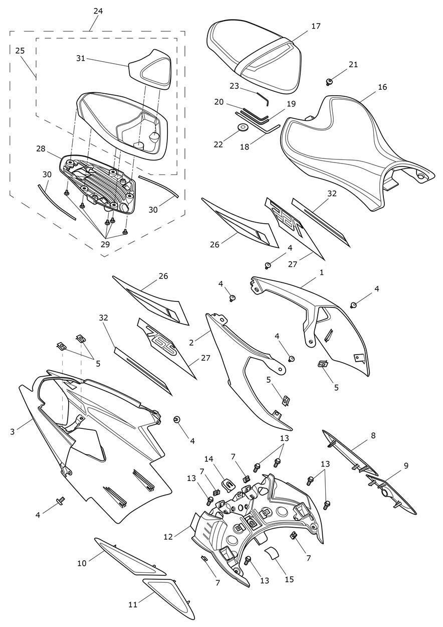 Rear Bodywork & Seat exploded diagram