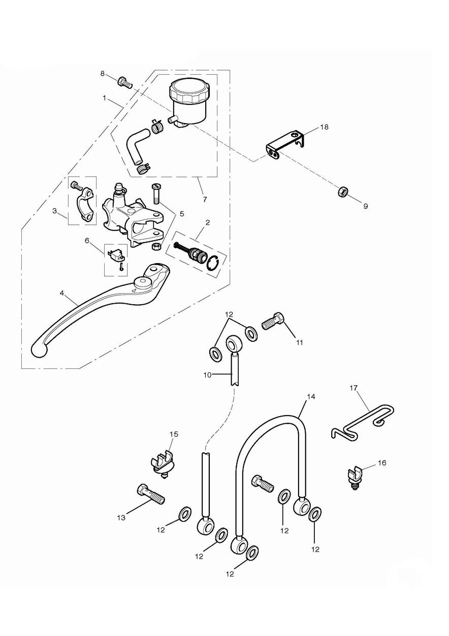 Front Brake Master Cylinder & Hoses - Excluding 675R exploded diagram