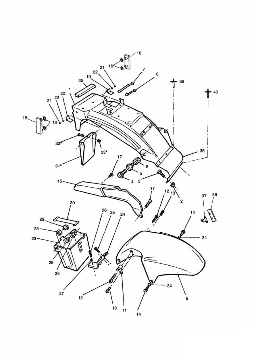 Mudguards/Chainguard/Battery Box exploded diagram