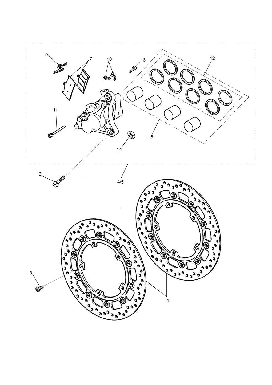Front Brake Caliper & Discs exploded diagram