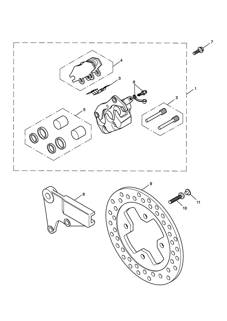 Rear Brake Caliper & Disc exploded diagram