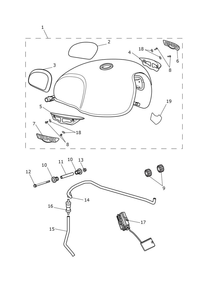Fuel Tank - N/A to T120 Ace exploded diagram