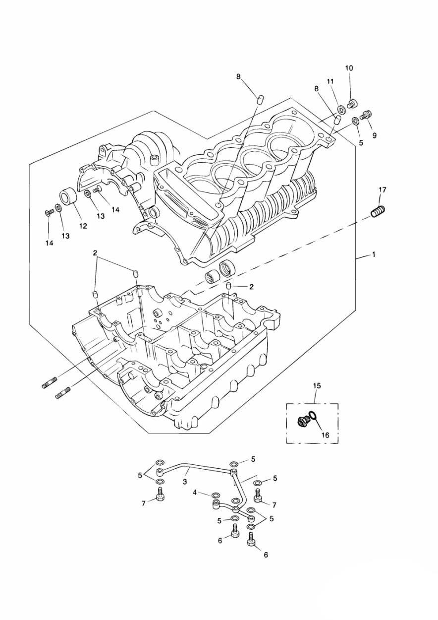 Crankcase & Fittings -  4 Cyl. Black Engines exploded diagram