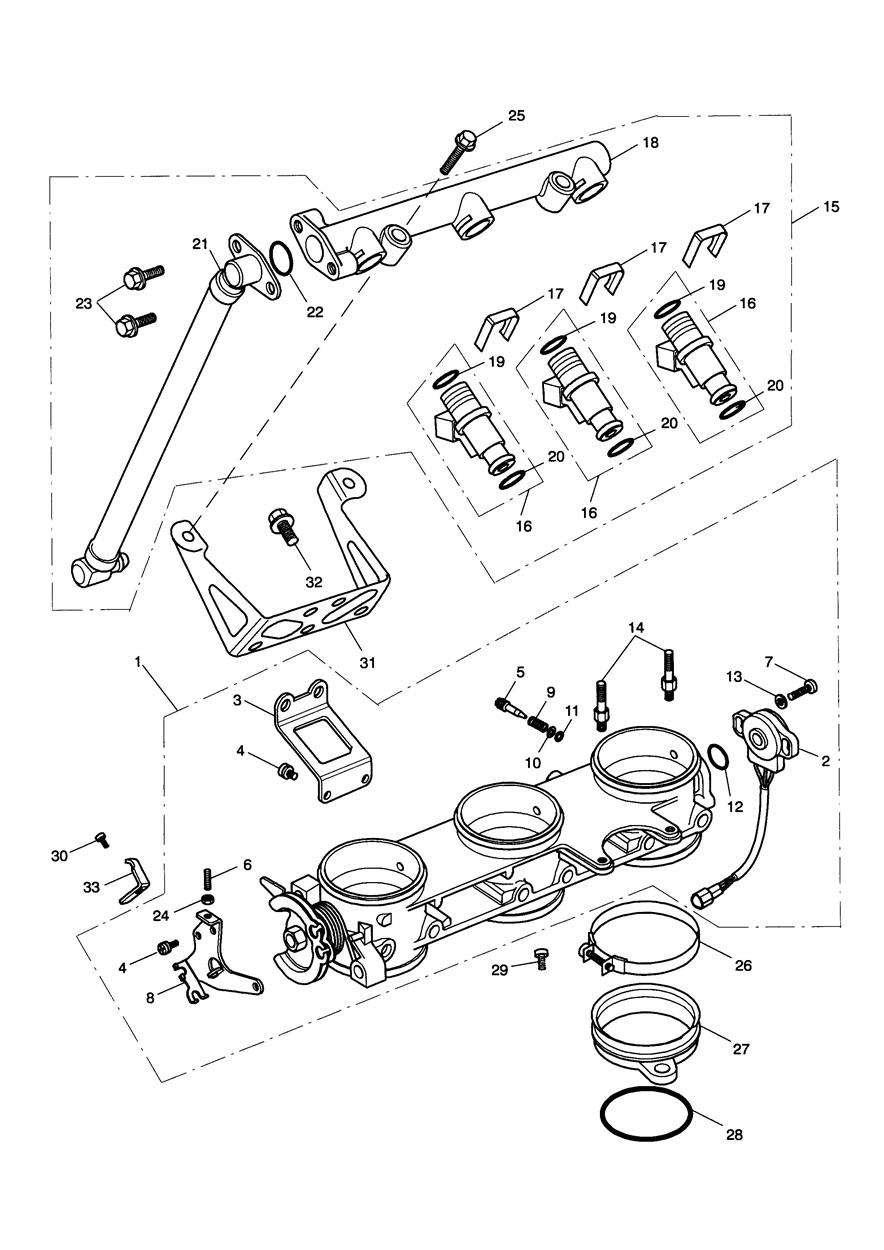 Throttles/Injectors and Fuel Rail exploded diagram