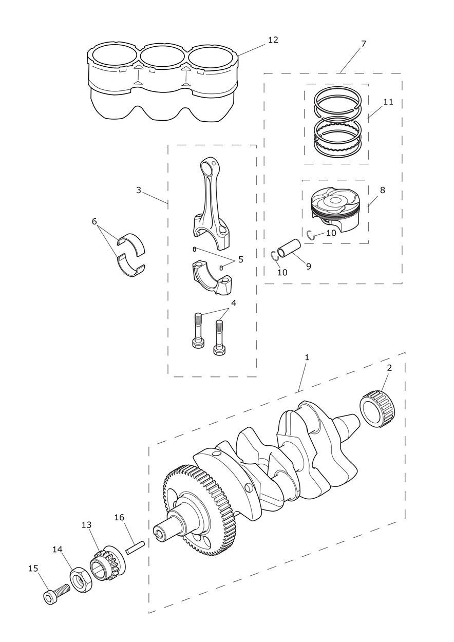 Crankshaft, Connecting Rods, Pistons & Liners exploded diagram