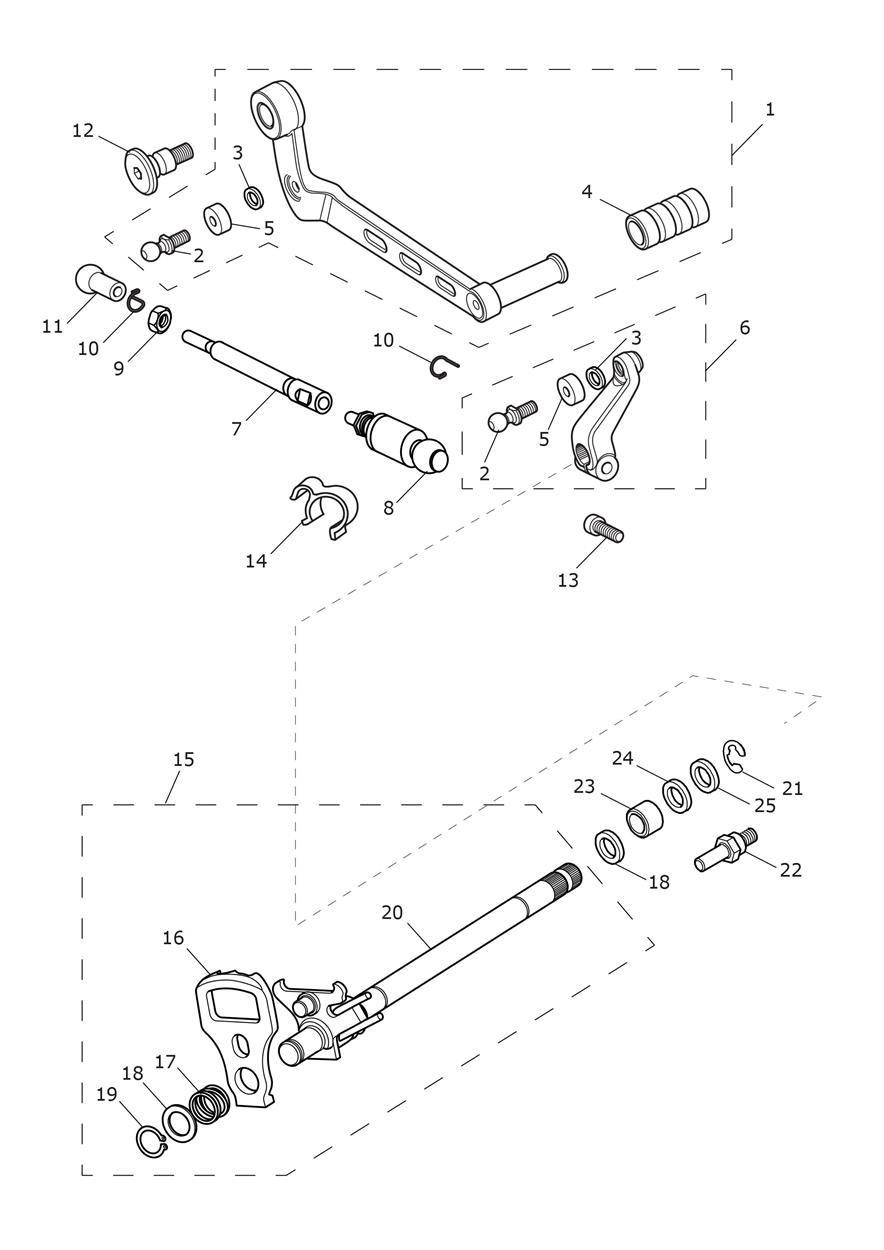 Gear Change Mechanism US & CA Only exploded diagram