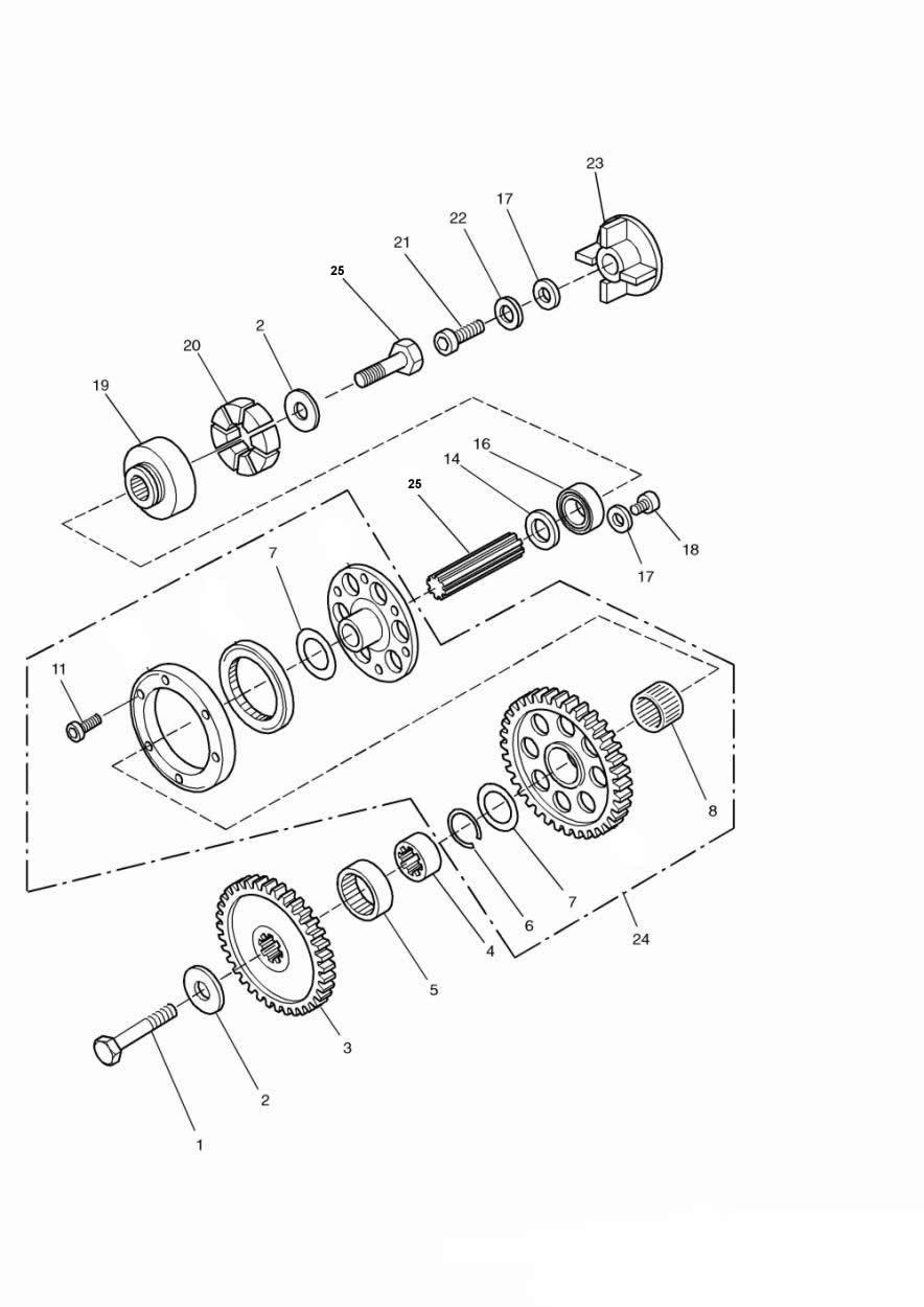 Alternator/ Starter Drive Gears exploded diagram