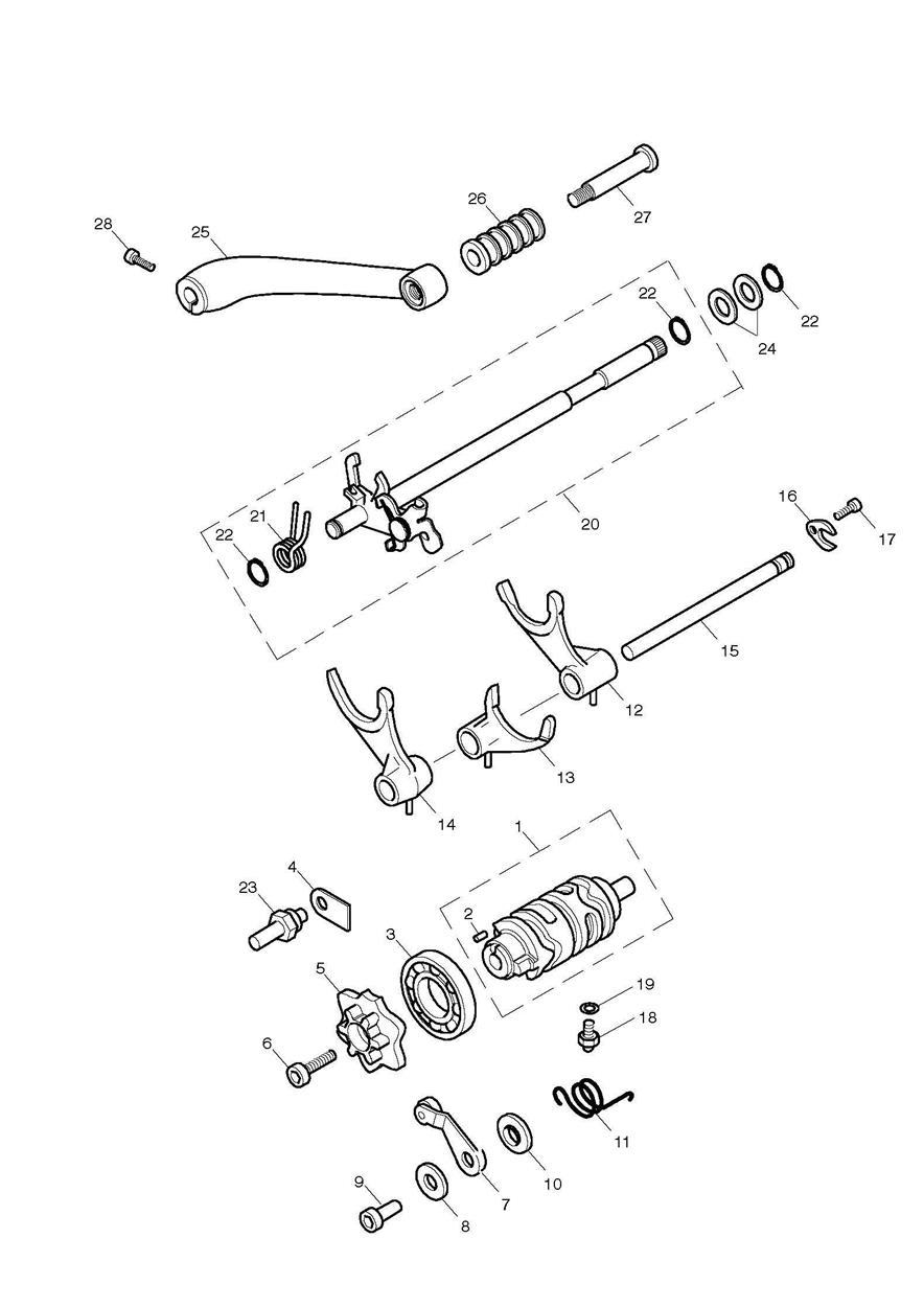 Gear Selectors & Pedal exploded diagram