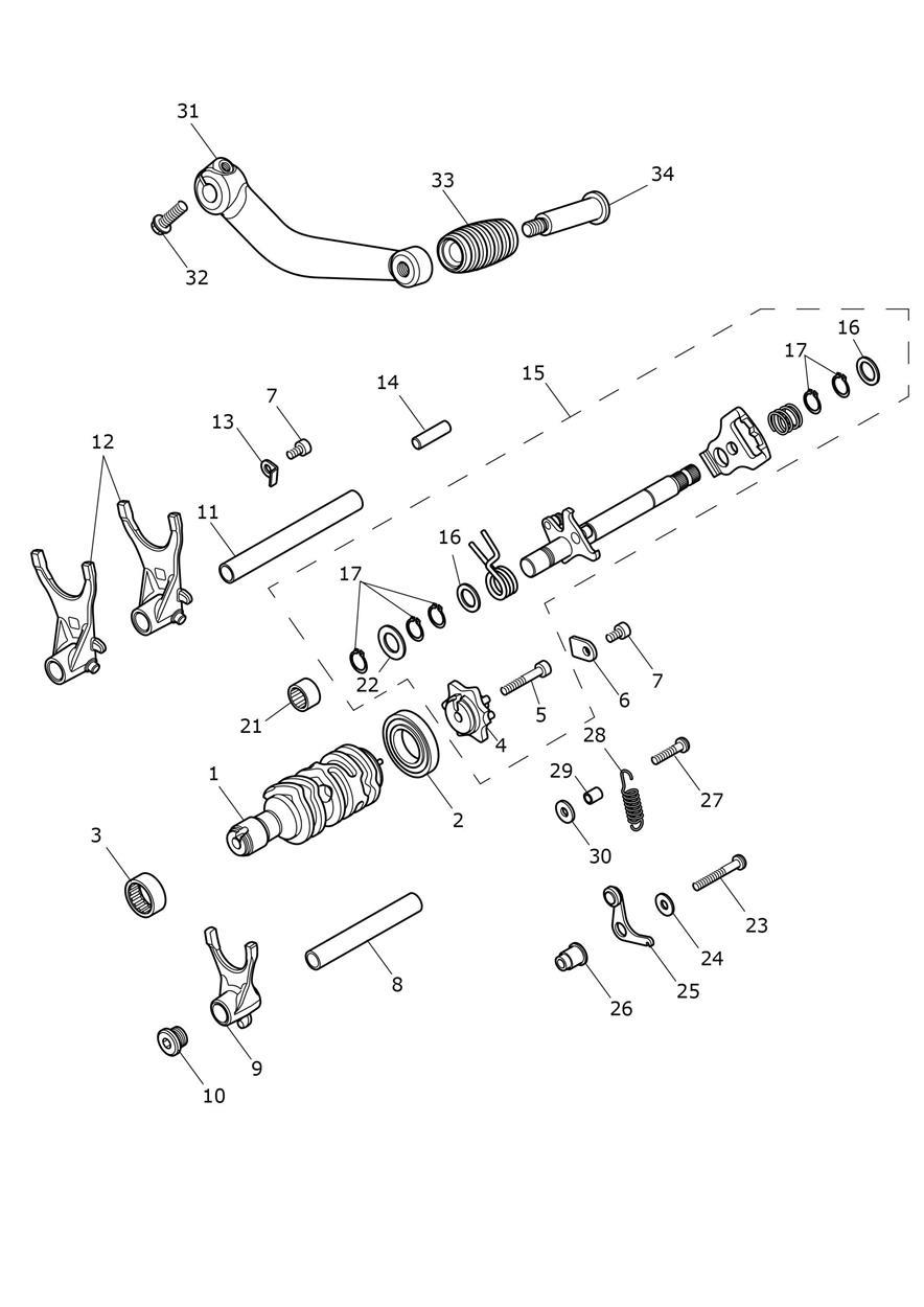 Gear Selectors & Pedal exploded diagram