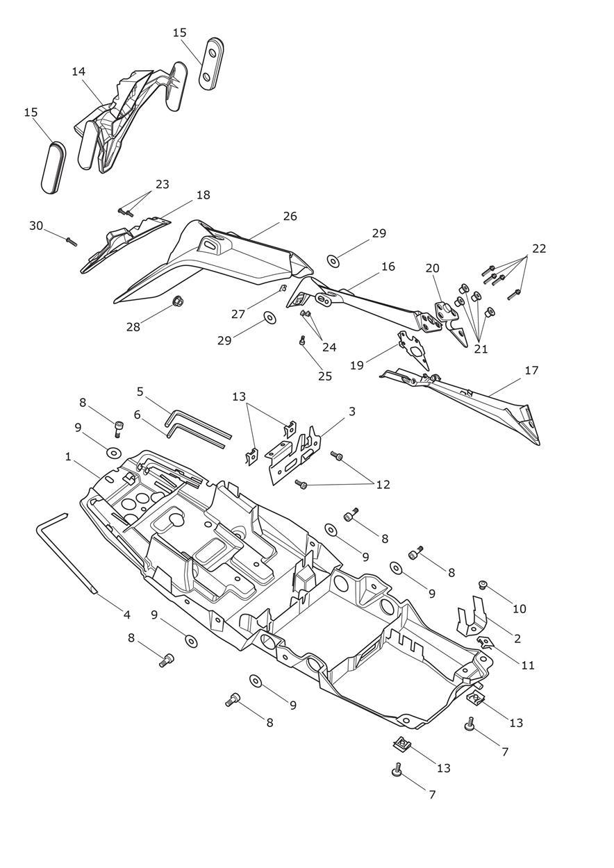 Rear Mudguard & No Plate Brkt exploded diagram