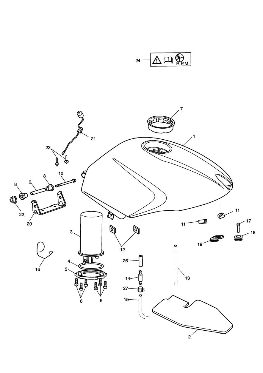 Fuel Tank/Fuel Pump/Fittings Jet Blk/Neon Blue; Roulette Green; Fusion White exploded diagram