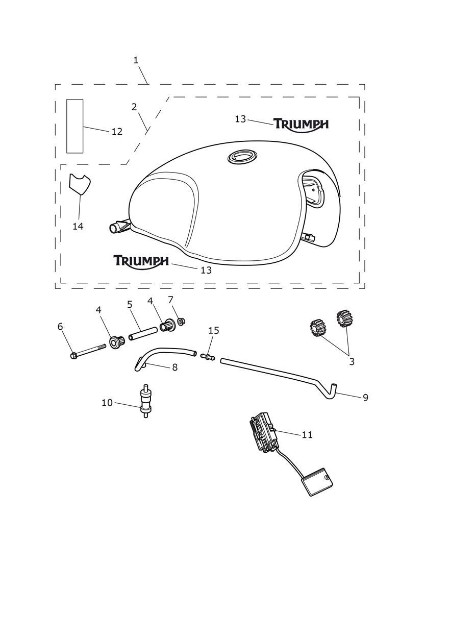 Fuel Tank - Matt Ironstone, Matt Silver Ice, Jet Black & Sapphire Green/Silver Green Tanks exploded diagram