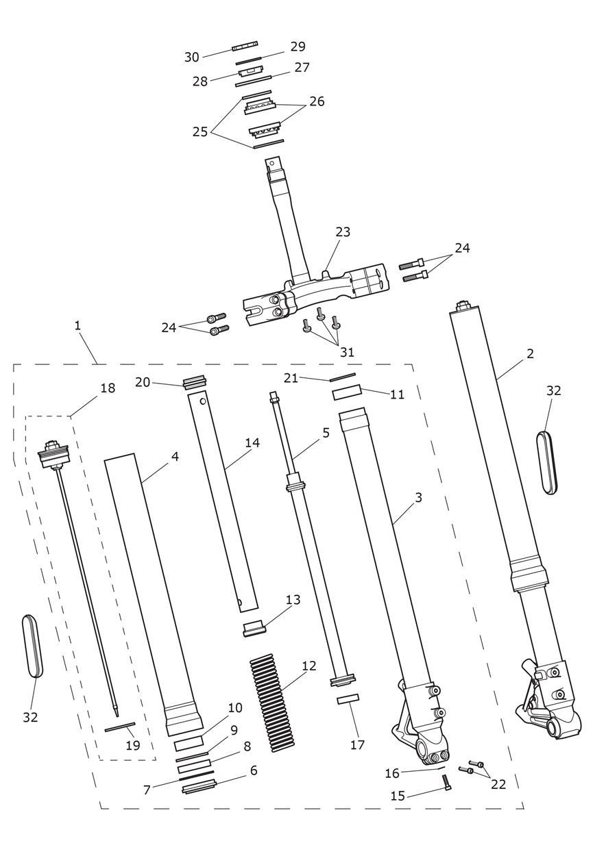 Front Forks & Lower Yoke exploded diagram