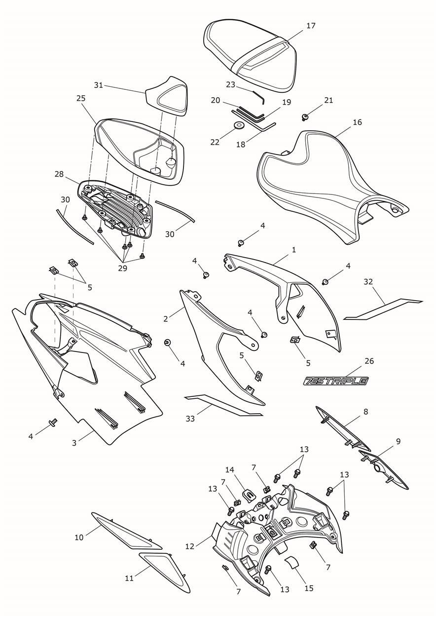 Rear Bodywork & Seat exploded diagram